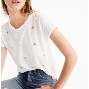 J.Crew White Embellished Sequin Tee Short Sleeve Crop Top Cropped Womens S EUC